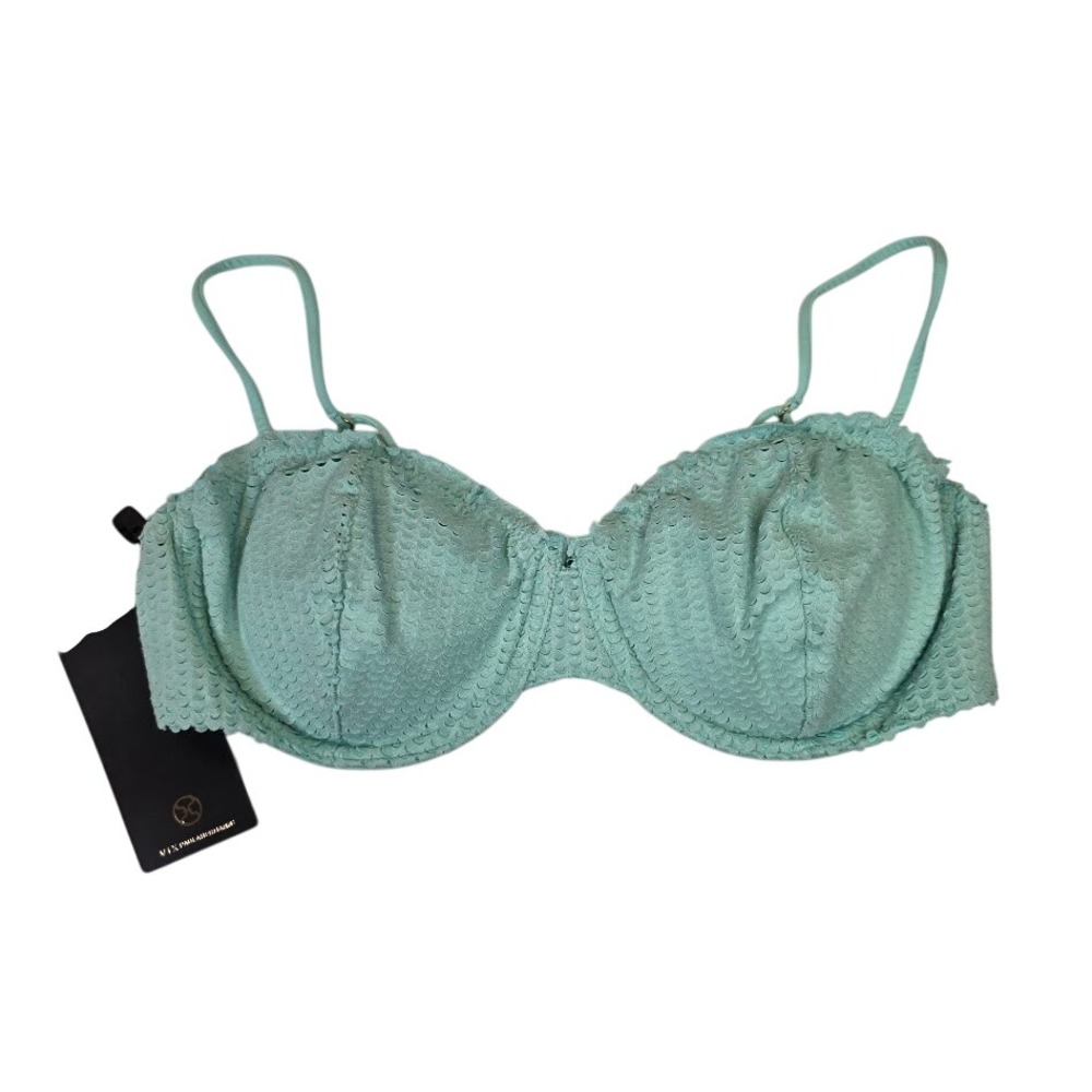 ViX‎ Paula Hermanny Womens L Bikini Top Aqua Scales Nissi Underwire Textured NEW